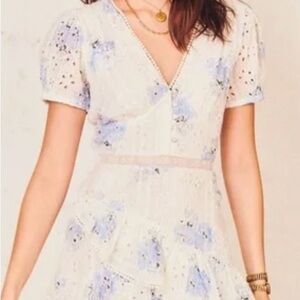 LoveShackFancy Cream Puff Sleeve Midi Dress